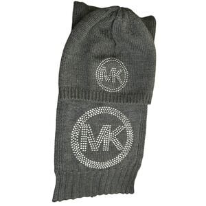MK Michael Kors Silver Studded Knit Knitted Scarf Hat Set Minimalist Preppy